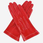 CS4204 (red) - Women's Italian Silk Lined Leather Gloves with Contrast Decorative Stitching - Leather Gloves Online - Luxury Leather Gloves - 1