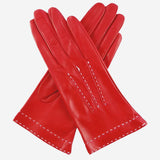 CS4204 (red) - Women's Italian Silk Lined Leather Gloves with Contrast Decorative Stitching - Leather Gloves Online - Luxury Leather Gloves - 1