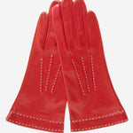 CS4204 (red) - Women's Italian Silk Lined Leather Gloves with Contrast Decorative Stitching - Leather Gloves Online - Luxury Leather Gloves - 2