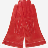 CS4204 (red) - Women's Italian Silk Lined Leather Gloves with Contrast Decorative Stitching - Leather Gloves Online - Luxury Leather Gloves - 2