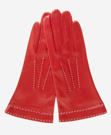CS4204 (red) - Women's Italian Silk Lined Leather Gloves with Contrast Decorative Stitching - Leather Gloves Online - Luxury Leather Gloves - 2