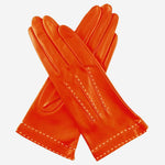 CS4204 (rust) - Women's Italian Silk Lined Leather Gloves with Contrast Decorative Stitching - Leather Gloves Online - Luxury Leather Gloves - 1