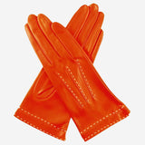 CS4204 (rust) - Women's Italian Silk Lined Leather Gloves with Contrast Decorative Stitching - Leather Gloves Online - Luxury Leather Gloves - 1