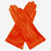 CS4204 (rust) - Women's Italian Silk Lined Leather Gloves with Contrast Decorative Stitching - Leather Gloves Online - Luxury Leather Gloves - 1