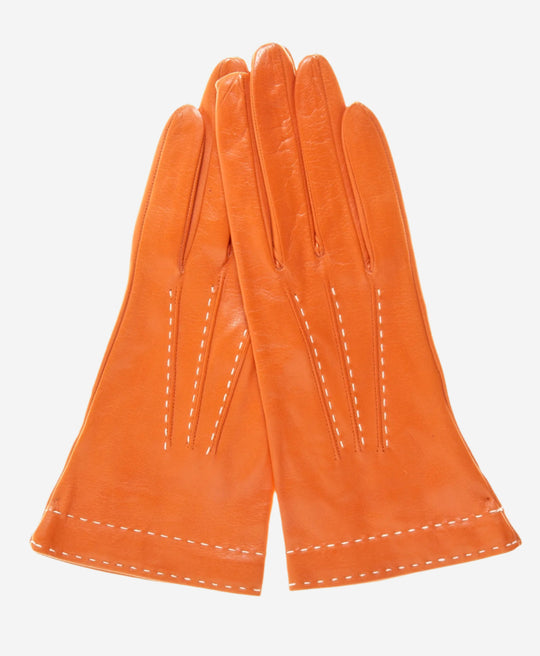 CS4204 (rust) - Women's Italian Silk Lined Leather Gloves with Contrast Decorative Stitching