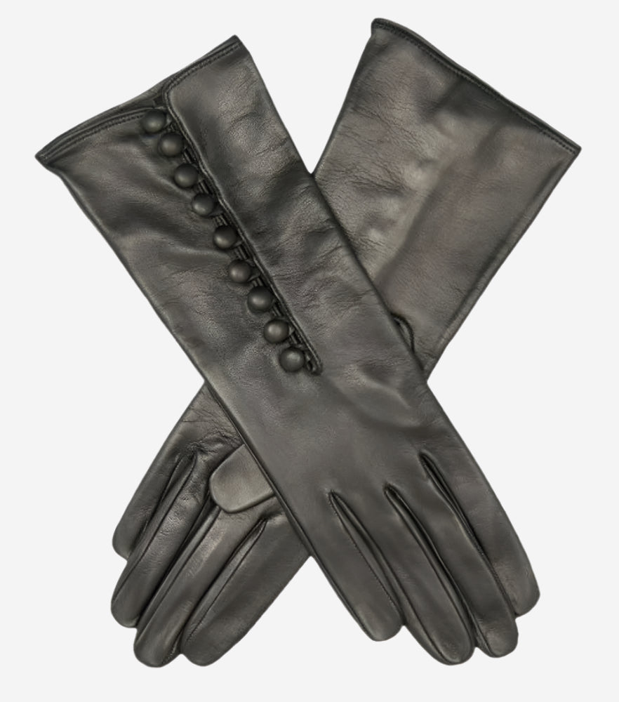 CS4255 (black) - Italian Silk Lined Gloves with Buttons - Leather Gloves Online - Luxury Leather Gloves - 1