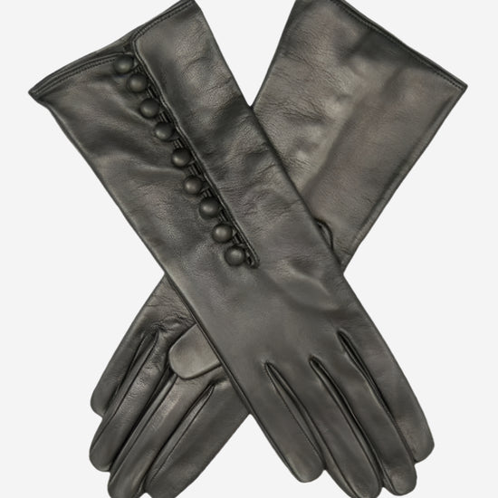 CS4255 (black) - Italian Silk Lined Gloves with Buttons - Leather Gloves Online - Luxury Leather Gloves - 1