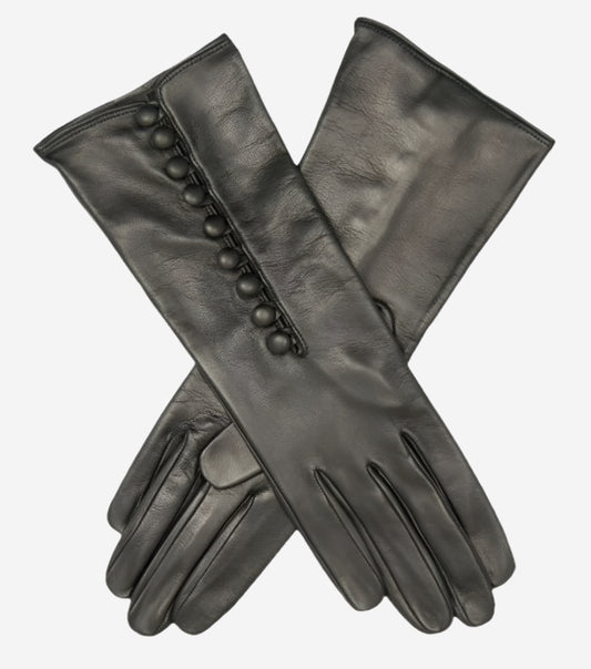 CS4255 (black) - Italian Silk Lined Gloves with Buttons - Leather Gloves Online - Luxury Leather Gloves - 1