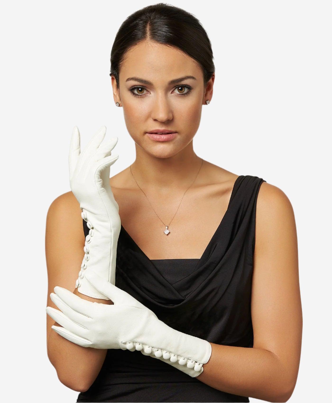 CS4255 (white) - Italian Silk Lined Gloves with Buttons - Leather Gloves Online - Luxury Leather Gloves - 2