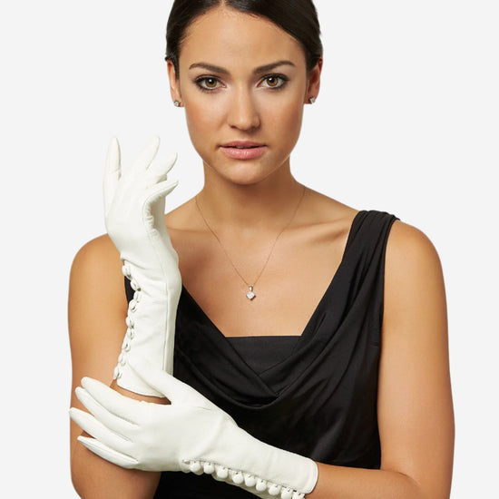 CS4255 (white) - Italian Silk Lined Gloves with Buttons - Leather Gloves Online - Luxury Leather Gloves - 2