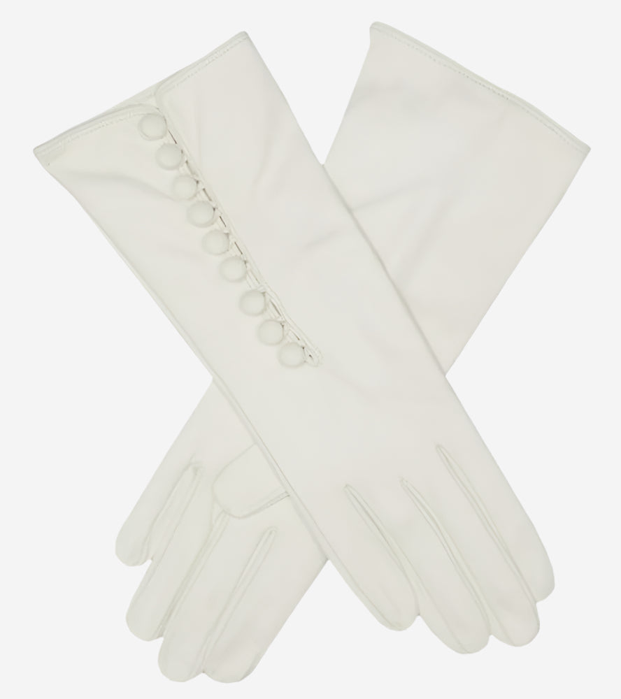 CS4255 (white) - Italian Silk Lined Gloves with Buttons - Leather Gloves Online - Luxury Leather Gloves - 1