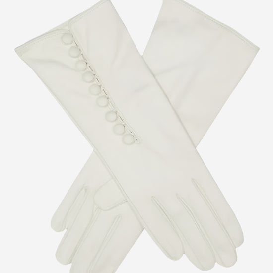 CS4255 (white) - Italian Silk Lined Gloves with Buttons - Leather Gloves Online - Luxury Leather Gloves - 1