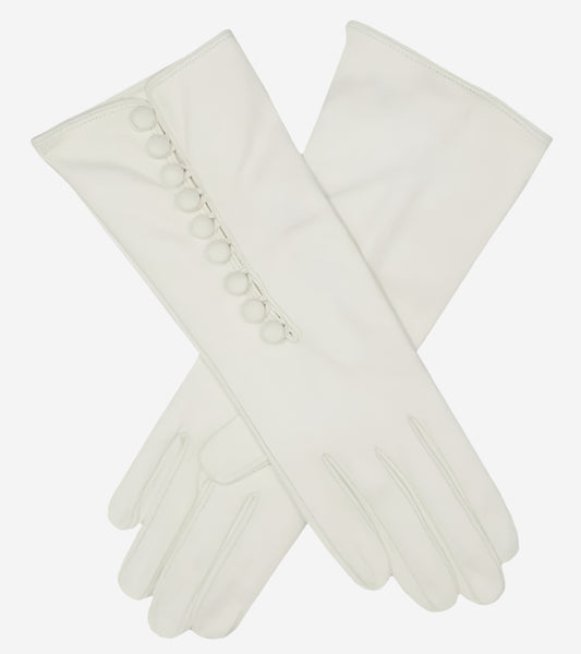 CS4255 (white) - Italian Silk Lined Gloves with Buttons - Leather Gloves Online - Luxury Leather Gloves - 1