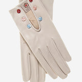 CS4312 (cream) - Women's Italian Silk Lined Gloves with Buttons - Leather Gloves Online - Luxury Leather Gloves - 1