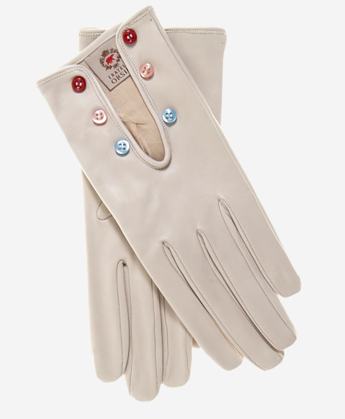 CS4312 (cream) - Women's Italian Silk Lined Gloves with Buttons - Leather Gloves Online - Luxury Leather Gloves - 1