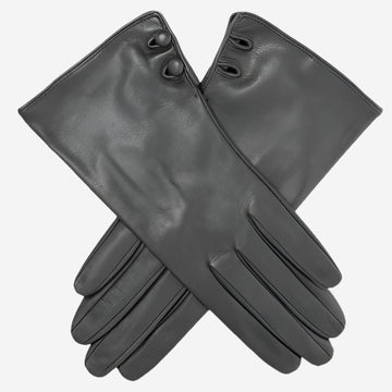 CS4345 (black) - Women's Italian Silk Lined Leather Gloves with 2 Buttons - Leather Gloves Online - Luxury Leather Gloves - 1