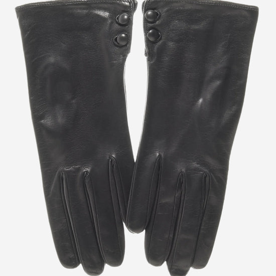 CS4345 (black) - Women's Italian Silk Lined Leather Gloves with 2 Buttons - Leather Gloves Online - Luxury Leather Gloves - 2