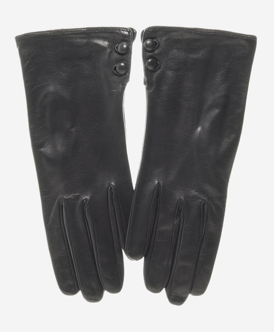 CS4345 (black) - Women's Italian Silk Lined Leather Gloves with 2 Buttons - Leather Gloves Online - Luxury Leather Gloves - 2