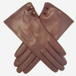 CS4345 (brown) - Women's Italian Silk Lined Leather Gloves with 2 Buttons - Leather Gloves Online - Luxury Leather Gloves - 1