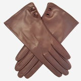 CS4345 (brown) - Women's Italian Silk Lined Leather Gloves with 2 Buttons - Leather Gloves Online - Luxury Leather Gloves - 1