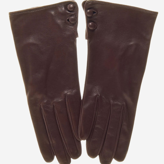 CS4345 (brown) - Women's Italian Silk Lined Leather Gloves with 2 Buttons - Leather Gloves Online - Luxury Leather Gloves - 2