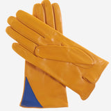 CS4414 (yellow/blue) - Women's Italian Color Blocking Silk Lined Leather Gloves
