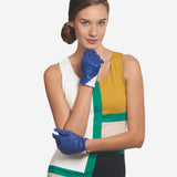 CS4414 (blue/cream) - Women's Italian Color Blocking Silk Lined Leather Gloves