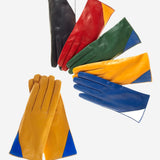 CS4414 (black/white) - Women's Italian Color Blocking Silk Lined Leather Gloves