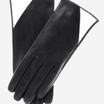 CS4414 (black/white) - Women's Italian Color Blocking Silk Lined Leather Gloves - Leather Gloves Online - Luxury Leather Gloves - 1