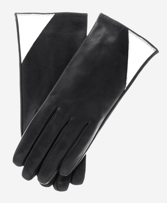 CS4414 (black/white) - Women's Italian Color Blocking Silk Lined Leather Gloves