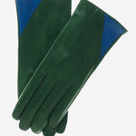 CS4414 (green/blue) - Women's Italian Color Blocking Silk Lined Leather Gloves - Leather Gloves Online - Luxury Leather Gloves - 1