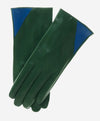CS4414 (green/blue) - Women's Italian Color Blocking Silk Lined Leather Gloves - Leather Gloves Online - Luxury Leather Gloves - 1