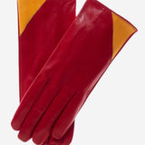 CS4414 (red/yellow) - Women's Italian Color Blocking Silk Lined Leather Gloves - Leather Gloves Online - Luxury Leather Gloves - 1