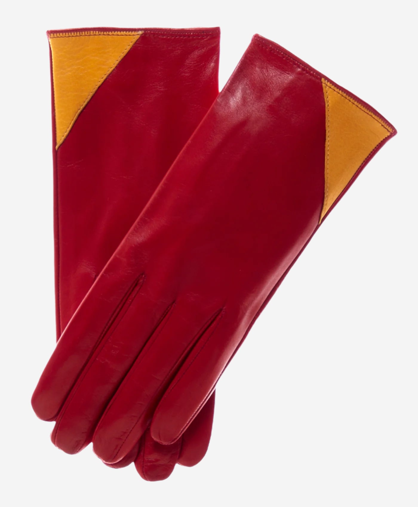 CS4414 (red/yellow) - Women's Italian Color Blocking Silk Lined Leather Gloves - Leather Gloves Online - Luxury Leather Gloves - 1
