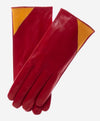 CS4414 (red/yellow) - Women's Italian Color Blocking Silk Lined Leather Gloves - Leather Gloves Online - Luxury Leather Gloves - 1