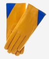 CS4414 (yellow/blue) - Women's Italian Color Blocking Silk Lined Leather Gloves - Leather Gloves Online - Luxury Leather Gloves - 1