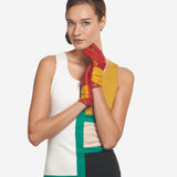 CS4416 (red/yellow) - Women's Italian Color Block Silk Lined Leather Gloves