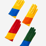 CS4416 (red/yellow) - Women's Italian Color Block Silk Lined Leather Gloves