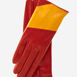 CS4416 (red/yellow) - Women's Italian Color Block Silk Lined Leather Gloves - Leather Gloves Online - Luxury Leather Gloves - 1
