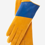 CS4416 (yellow/blue) - Women's Italian Color Block Silk Lined Leather Gloves- Leather Gloves Online - Luxury Leather Gloves - 1