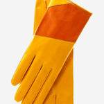 CS4416 (yellow/tang) - Women's Italian Color Block Silk Lined Leather Gloves- Leather Gloves Online - Luxury Leather Gloves - 1