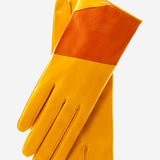 CS4416 (yellow/tang) - Women's Italian Color Block Silk Lined Leather Gloves- Leather Gloves Online - Luxury Leather Gloves - 1
