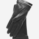 CS4461 (black) - Women's Italian Silk Lined Leather Gloves  with Swarovski Crystal Trim- Leather Gloves Online - Luxury Leather Gloves - 1