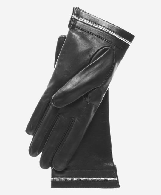 CS4461 (black) - Women's Italian Silk Lined Leather Gloves  with Swarovski Crystal Trim