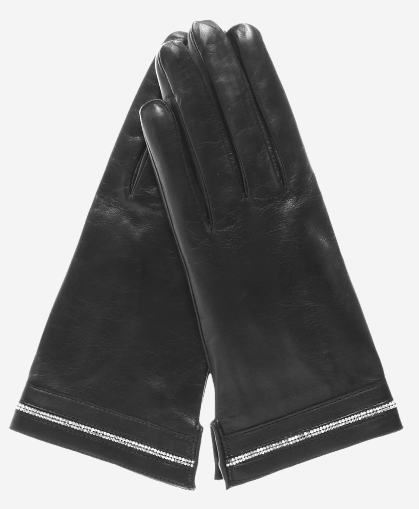 CS4461 (black) - Women's Italian Silk Lined Leather Gloves  with Swarovski Crystal Trim- Leather Gloves Online - Luxury Leather Gloves - 3