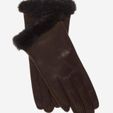 CS4616 (darkbrown) - Women's Italian Silk Lined Leather Gloves with Mink Cuff- Leather Gloves Online - Luxury Leather Gloves - 1