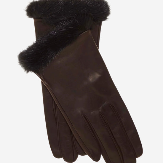 CS4616 (darkbrown) - Women's Italian Silk Lined Leather Gloves with Mink Cuff- Leather Gloves Online - Luxury Leather Gloves - 1