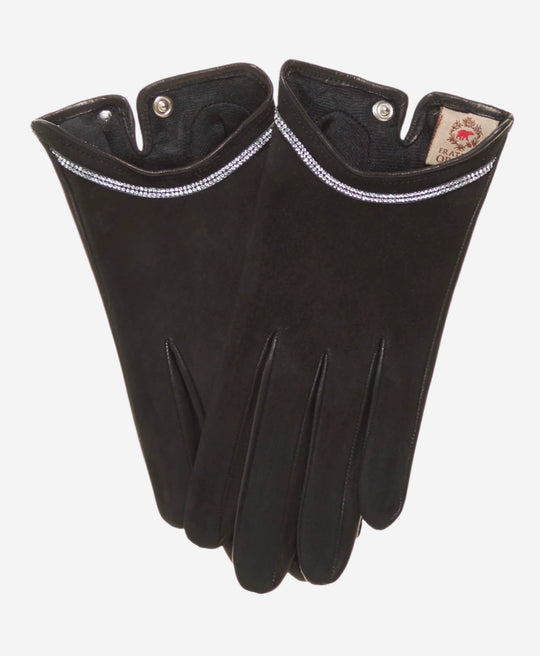 CS4622 (black) - Women's Italian Silk Lined Leather Gloves with Swarovski Crystal Trim