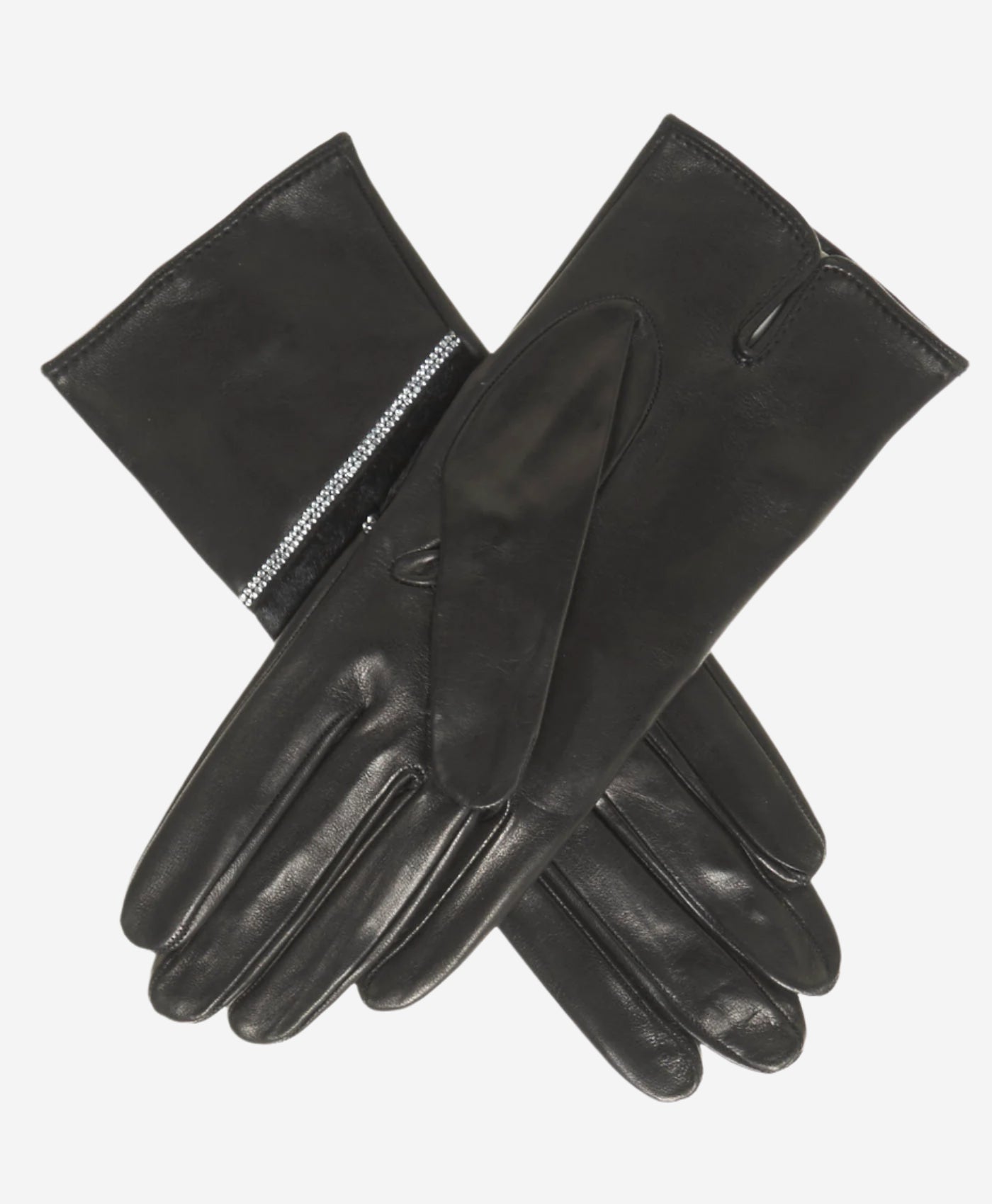CS4628 (black) - Women's Italian Leather Gloves with Italian Silk lining and Swarovski Crystal Trim- Leather Gloves Online - Luxury Leather Gloves - 2