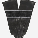 CS4628 (black) - Women's Italian Leather Gloves with Italian Silk lining and Swarovski Crystal Trim- Leather Gloves Online - Luxury Leather Gloves - 1
